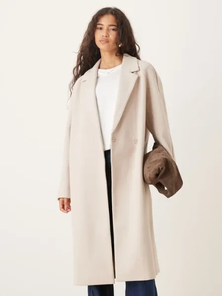 Long Wool Blend Off White Coat